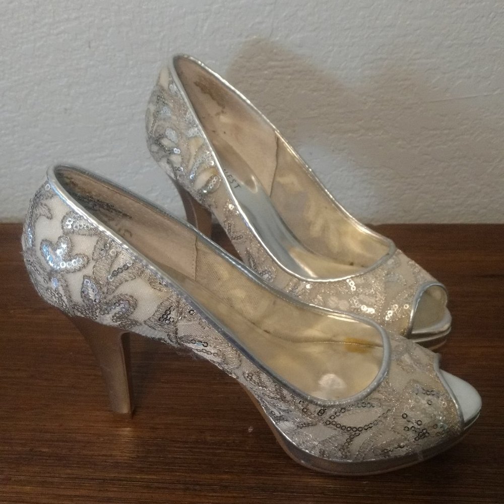 Silver Sequin Heels